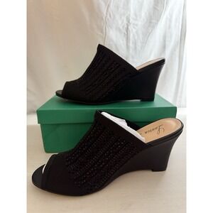 Lauren Lorraine Martha Womens 11 Black Embellished Wedge Mules Open Toe Shoes
